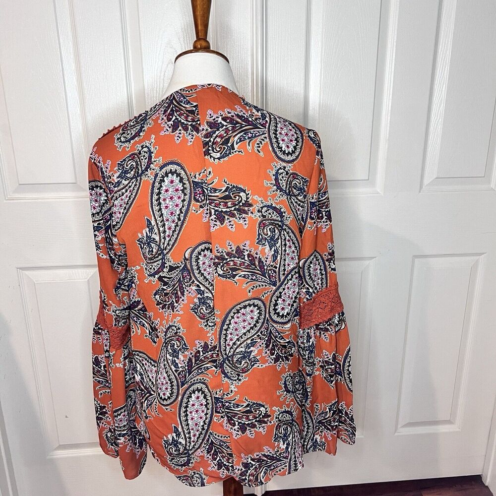 Promesa Women’s Paisley Rust Boho Bohemian‎ Peasant Top Medium Fairy - Picture 2 of 9